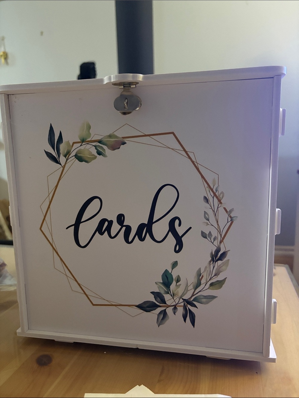 White Decorative 'Cards' Box with Gold and Green Floral Accents